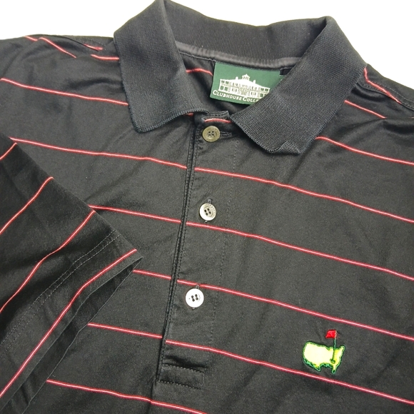 Masters Clubhouse Collection Logo Black Red Penstripe‎ Golf Polo Medium - Picture 1 of 6